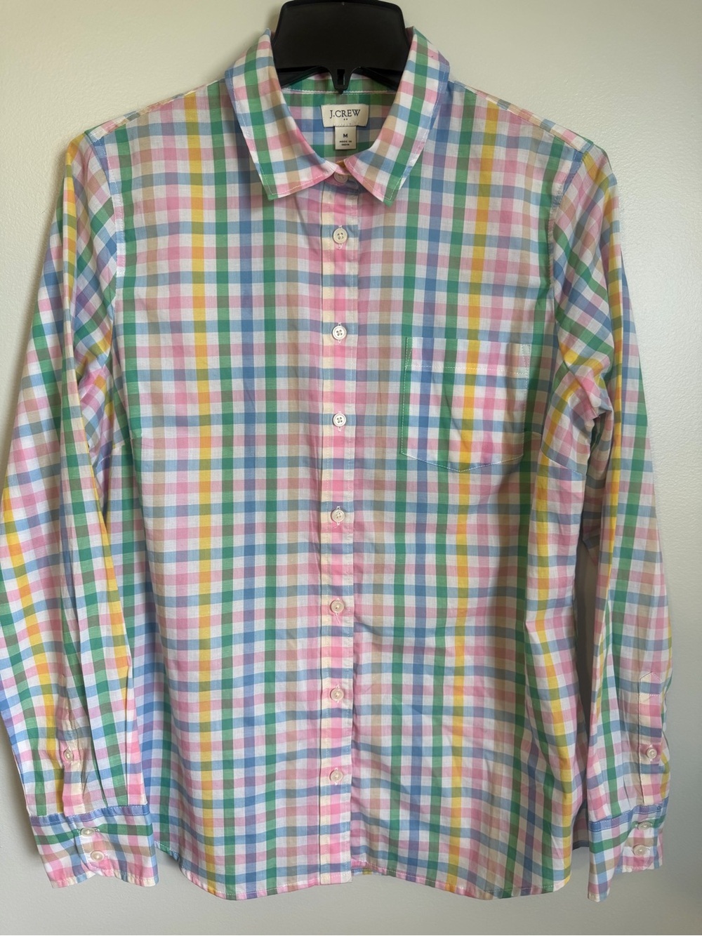 J. Crew Women's Pastel Gingham Check Button-Down Signature Fit Shirt size Medium